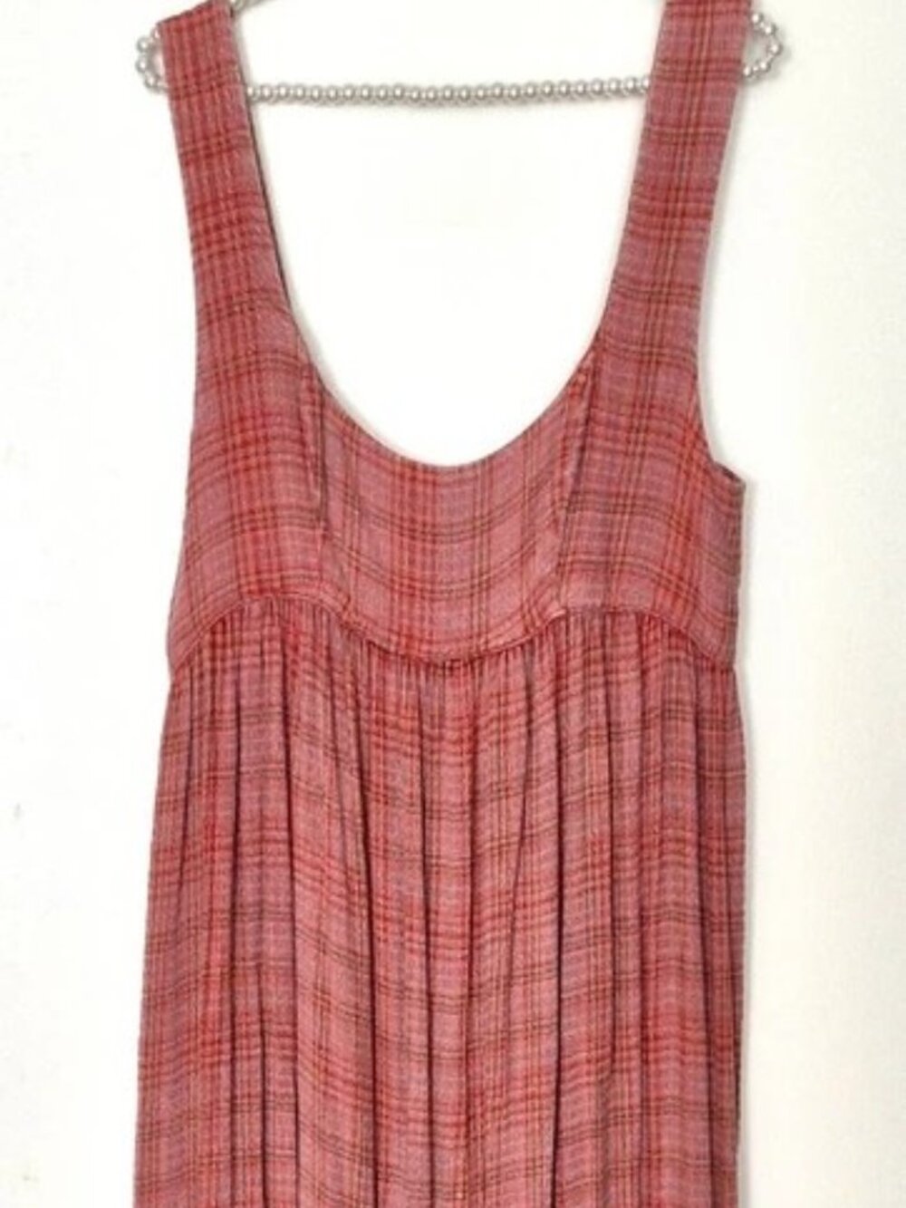 Free People Lily Anne Maxi Dress Plaid Ruffle Hem Back Tie Rose Terracotta XL - Picture 8 of 13